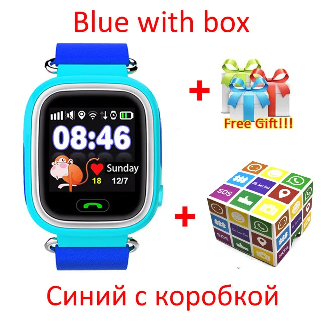 Детские gps умные часы Q90 Wifi сенсорный экран Детские умные часы SOS расположение вызова для детей безопасный анти-потеря монитор PK Q50 Q528 Q80 - Цвет: Blue with BOX