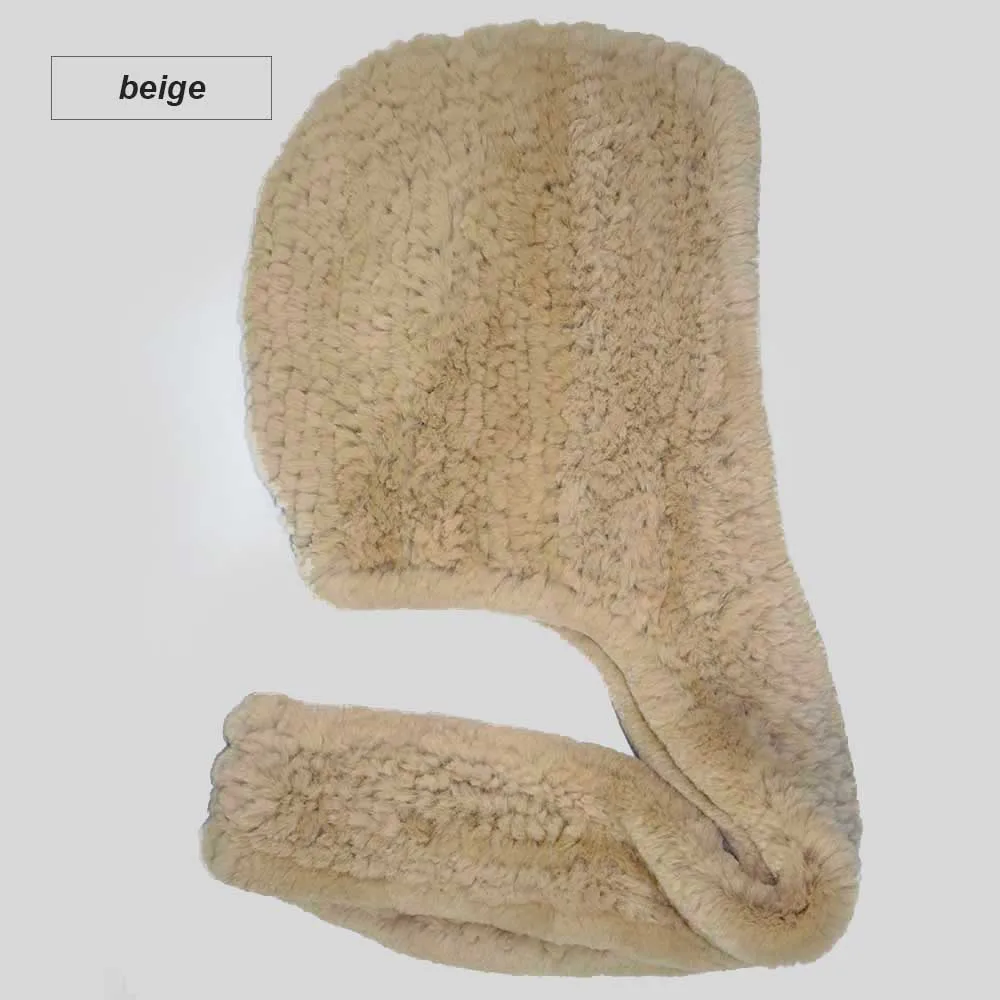 knit rex fur scarf beige