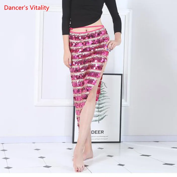 

2019 New Women Belly Dance Sequin Long Skirts Dance Wear Under The Hip Scarf Skirt Adult Short Skirt