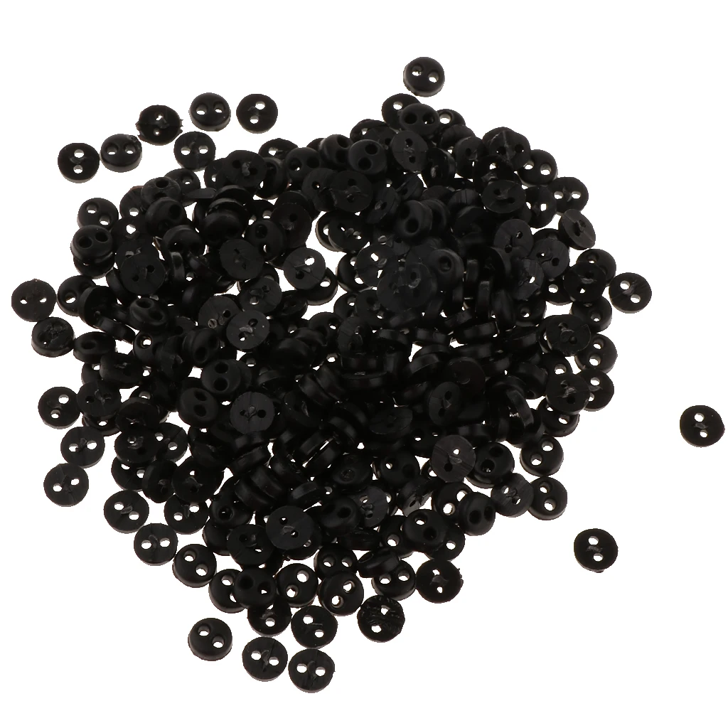 Mini Figures Dolls DIY Clothing Sewing Crafts Accessories 300 Pieces 4mm 2 Holes Resin Round Buttons Black