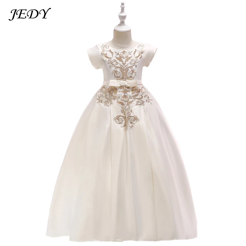 5 To 17 Years Old Girls Satin Embroidered Full Dress Elegant Kids Princess Wedding Party Long Dresses Baby Host Costume 2019 New | Детская