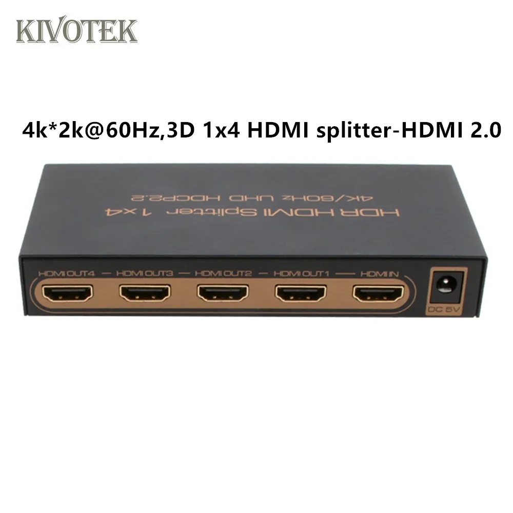 

KIVOTEK 2PCS/LOT 1x4 4K HDMI Splitter 1 to 4 Ports HDMI 4K Splitter,1-IN 4-Output HDMI Support 4K/60Hz,3D HDR,Deep Color