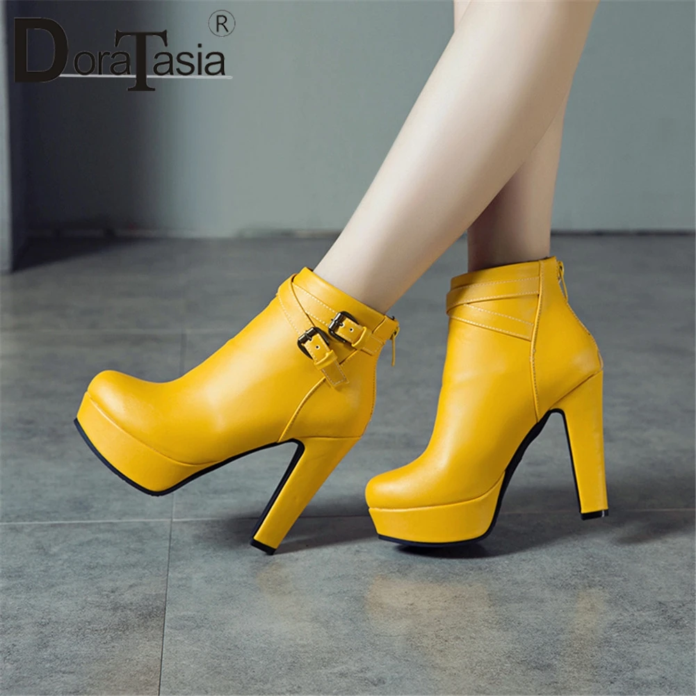 

DORATASIA Brand New Plus Size 34-50 Belt Buckle Zip Platform Shoes Woman Casual Party Ol Autumn Winter High Heels Ankle Boots