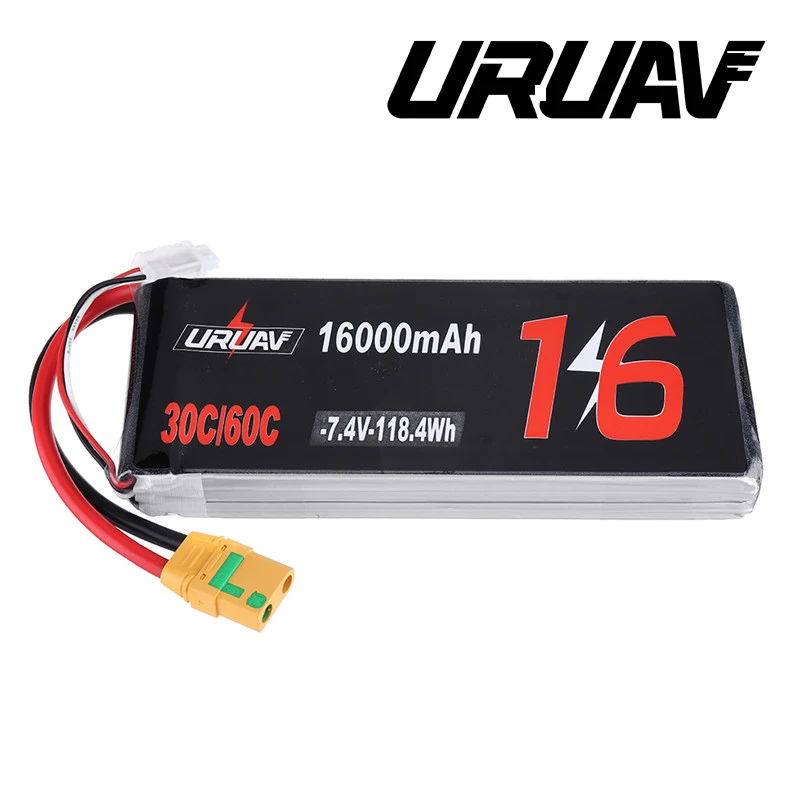 1/2PCS URUAV 7.4V 16000mAh 30/60C 2S XT90 Plug Lipo Battery for RC Quadcopter Agriculture Drone Spare Parts DIY Replacemen