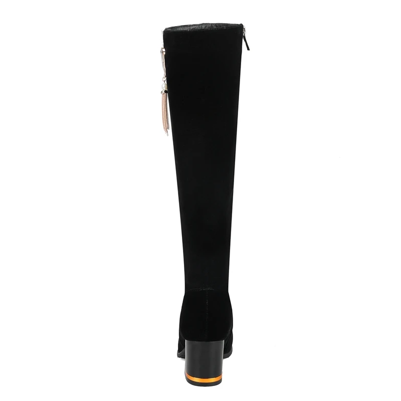 ENMAYER Woman Knee High boots Winter Causal Pointed toe Rhinestone Thigh High boots Black Big Size 32-45 High heel Zipper CR1631