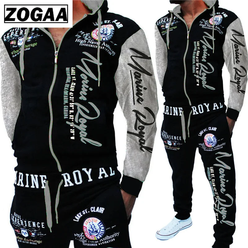 Brand Men's Fashion Two Piece Set Men Casual Sportswear 2019 New Style Hoodies Sweatshirt&Pants Sets Letter Printed Tracksuit