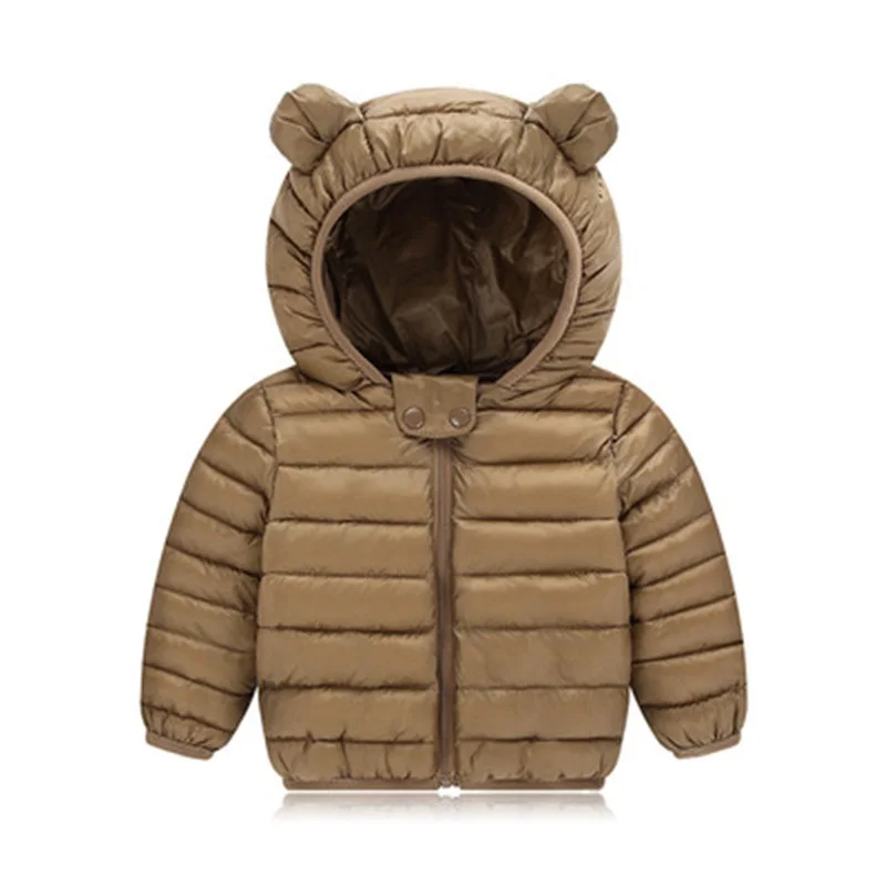 Коллекция года, зимние детские пуховики, хлопковые куртки для мальчиков и девочек, Дизайнерские Пальто с капюшоном, с капюшоном, с изображением медведя детская однотонная теплая верхняя одежда на молнии - Цвет: brown