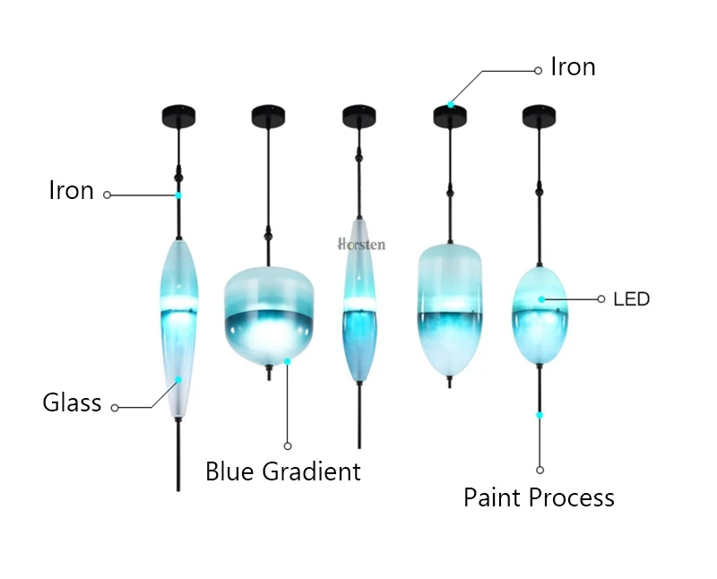 Nordic Art Deco Teardrop-shaped Blue Gradient Glass Pendant Lights LED Modern Simple Hanging Lamp for Dining Living Room Restaurant (16)