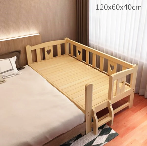 Solid Wood Simple Modern Lengthen Widen Children Bed Combine Big