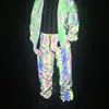 Techwear Style Rainbow Color Reflective Pants Men Women Punk Hip Hop Reflect Light Joggers Outdoor Casual Sport Windproof Pants 2