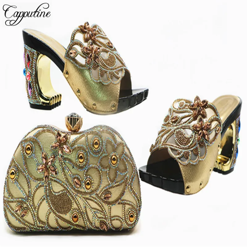 Capputine Nigerian Party Shoes And Bag Sets Italian Fashion Decorated With Rhinestone Shoes And Bag Set For Party Size 38-42