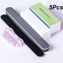 5pcs/Set Nail Art Files Dust Brush Cleaning Buffer Sponge Block Buffing Grit Sand UV Gel Polish Acrylic Manicure Pedicure Tools