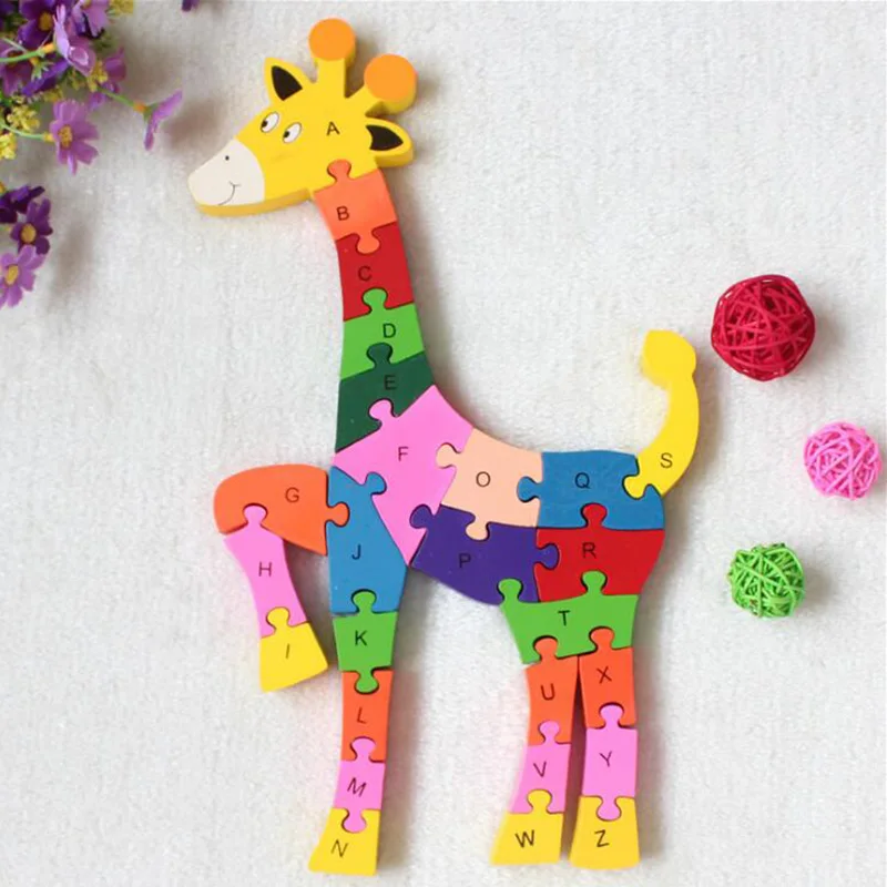 

Letters and Numbers Educational Toy Wooden Puzzle Toy For Children Wood Material Animal Giraffe Puzzle Kids Christmas Gift