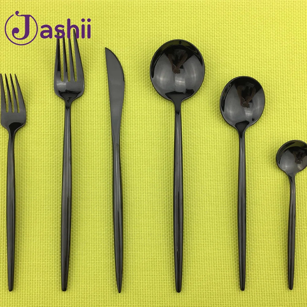 6Pcs/set Home Black 304 Stainless Steel Cutlery Set Mirror Polishing