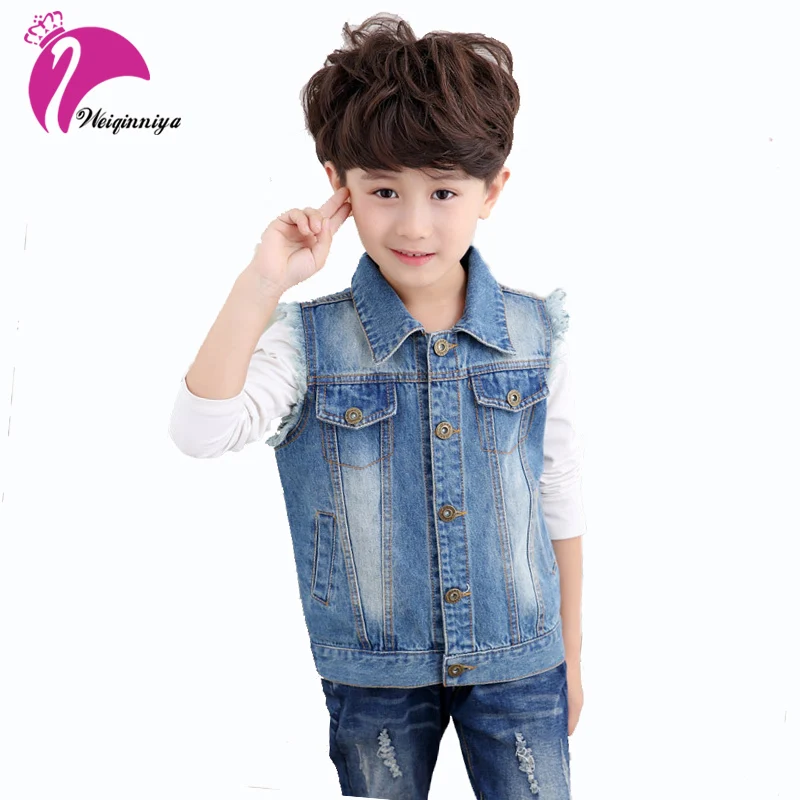 2017 Primavera Verano Nueva Marca Chaleco de Jeans Niños Moda Casual Denim Agujero del Bolsillo de Los Niños Del Muchacho Outwear Chalecos caliente|vest for kids|vest for kids for