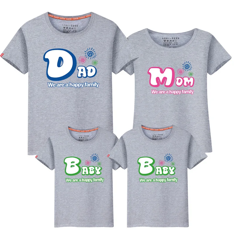 Одинаковая одежда для семьи летняя футболка с короткими рукавами Топ, одежда хлопковый с надписью платья для мамы, папы, сына и дочки LD10049