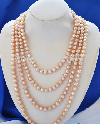 

LHX54013>>Long 100" 9mm pink round freshwater cultured pearl necklace