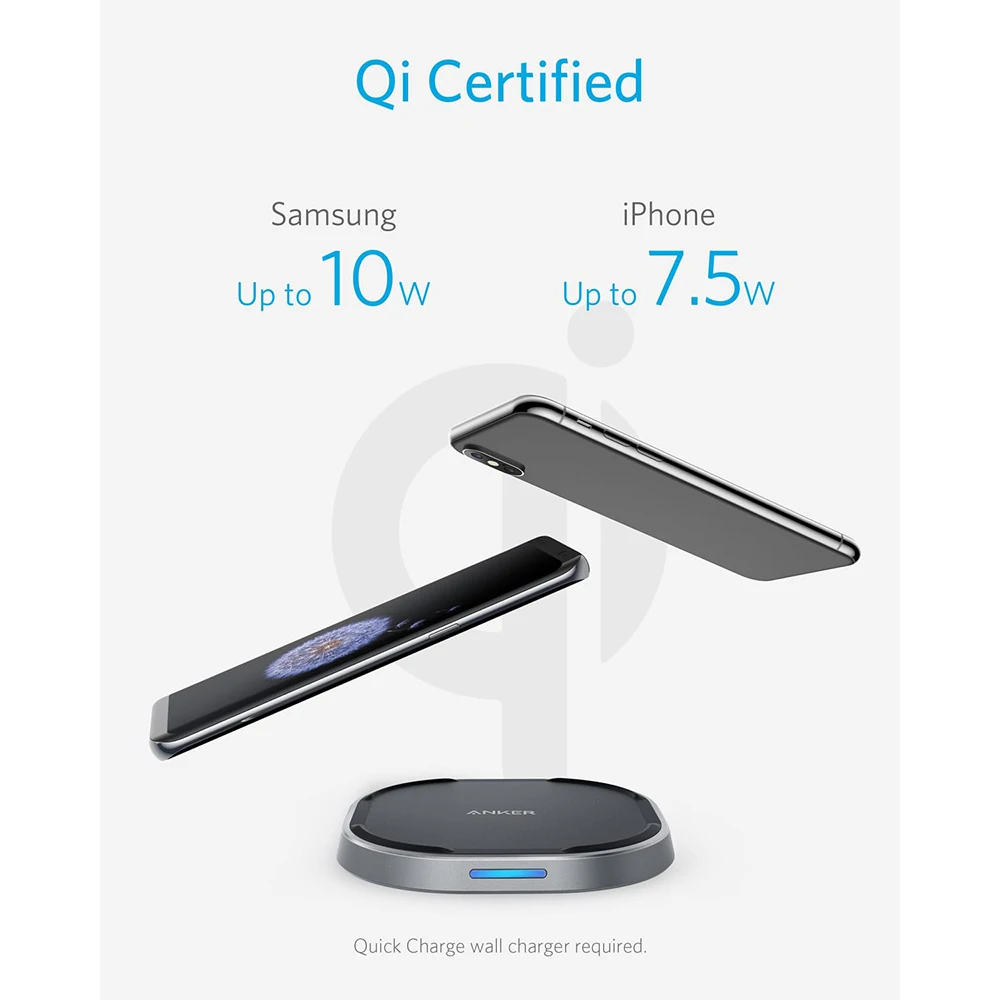  Cargador inalámbrico Anker con USB-C 15W panel de carga rápida de Metal PowerWave certificado Qi 75