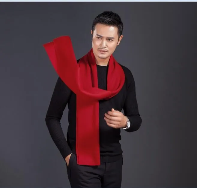 High quality men's plain red color long scarf  winter knitting thick scarf for Man mens designer scarf
