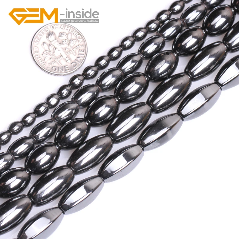

Olivary Rice Black Natural Magnetic Hematite Loose Beads For Jewelry Making DIY Strand 15" Gem-inside