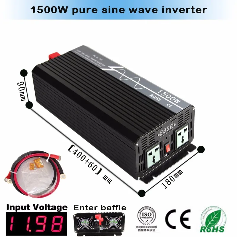 Full Power 1500W 24V 110V DC/AC Pure Sine Wave Inverter