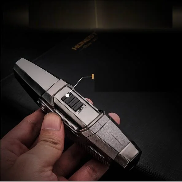 Честная Зажигалка для сигар двойная надувная газовая зажигалка с Синим огнем