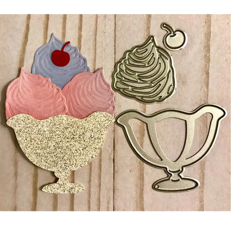 

METAL CUTTING DIES 4pc ice cream summer sundae shape dies collage Scrapbook card album paper craft party decor stencils cuts