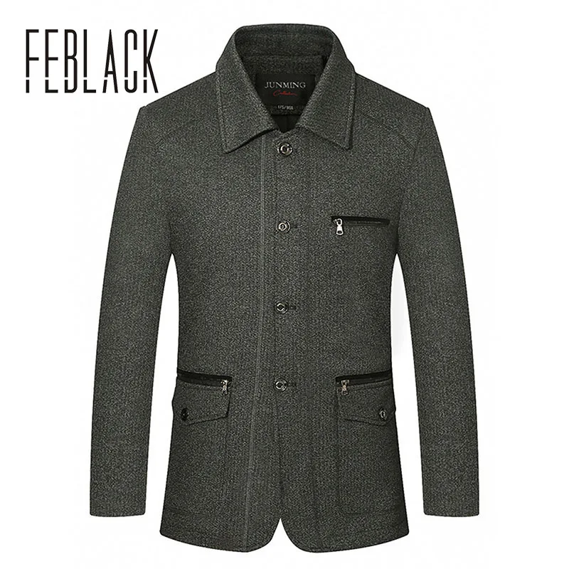 FEBLACK Brand Clothing Mens Wool & Blends Autumn Winter Warm Men's Coat