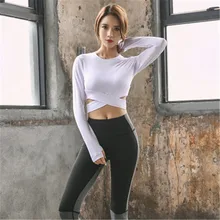 Футболка для йоги топы для женщин спортивная одежда колготки костюм для фитнеса бега рубашка сексуальные длинные рукава теннисная тренировка одежда для йоги