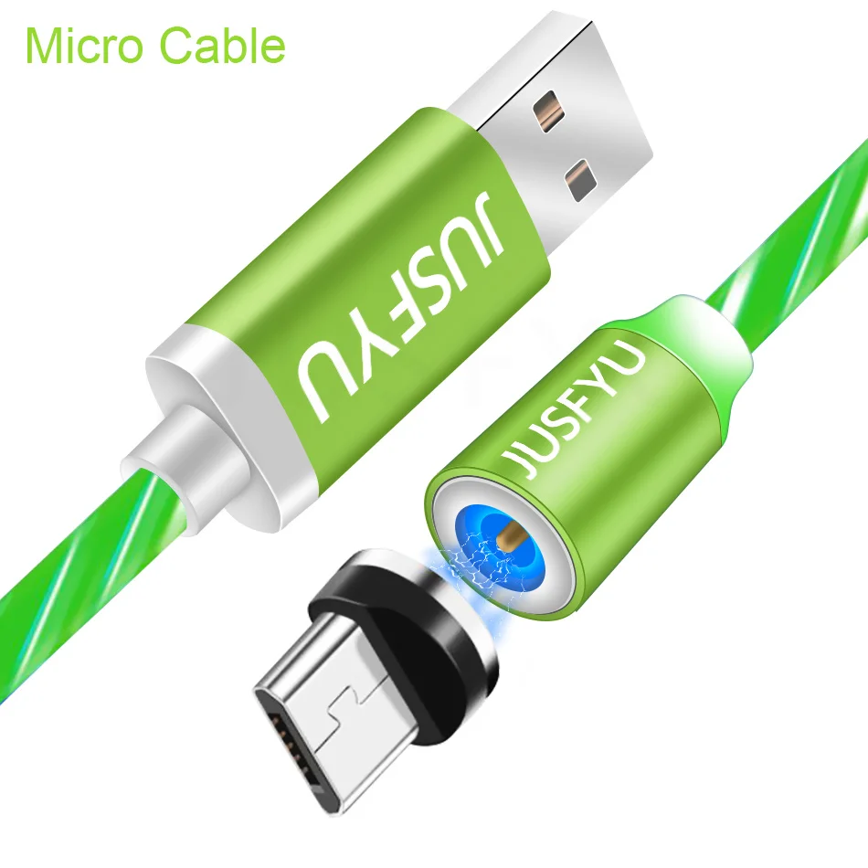 Магнитный светодиодный кабель для зарядки Micro USB кабель для быстрой зарядки USB C кабель для iphone 6 7 XS samsung S8 S9 S10 зарядный кабель - Цвет: Green For Micro