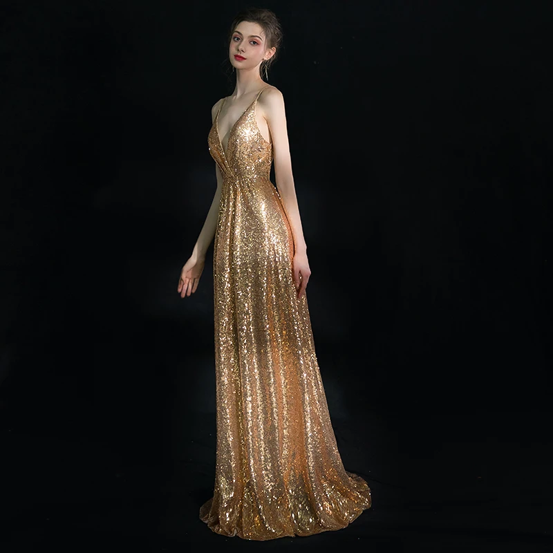 Beauty-Emily Sequins Golden Evening Dresses 2019 Long for Women A line Long Formal Prom Party Dresses New Style Beauty-Emily Sequins Golden Evening Dresses 2019 Long for Women A line Long Formal Prom Party Dresses New Style