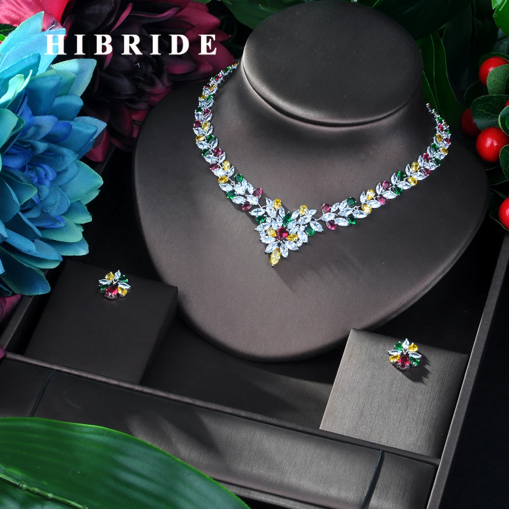 

Комплект ювелирных изделий HIBRIDE, 2 шт., с кубическим цирконием, с цветком, WomenN-24