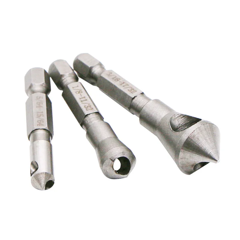 

3Pcs 1/4 Hex Shank 90 Degree Countersink Bearing Steel Chisel Chamfering Machine Drill Bit Chisels Woodworking Tools h3