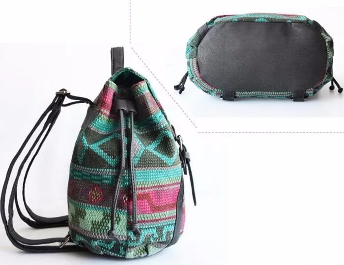 Женский винтажный женский рюкзак в полоску, повседневный богемный стиль, в стиле бохо, в этническом стиле, хиппи, Ретро стиль, народная Цыганская Этническая сумка для девочек-подростков