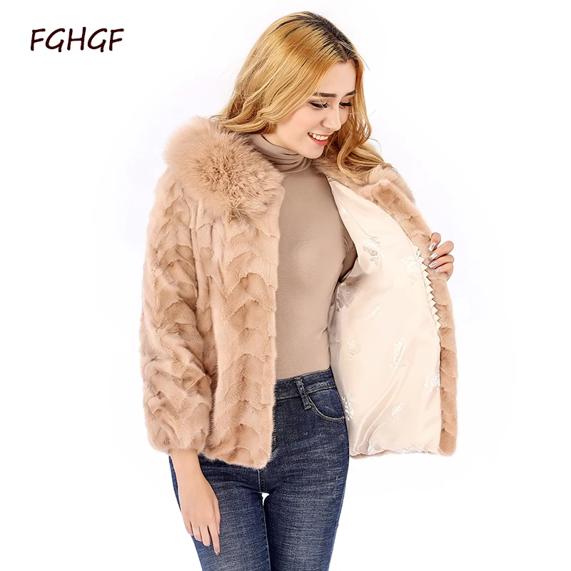 warm wind Real Mink Skin Fur Women Jacket Autumn Winter Short Mink Fur Coat women real fur coat
