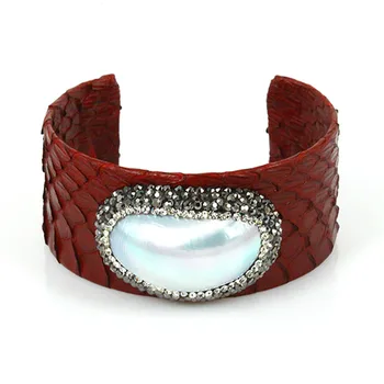 

Luxury Python Leather Bangle Women And Men Jewelry Paved Rhinestone Customized cuff Adjustable open bracelets & bangle