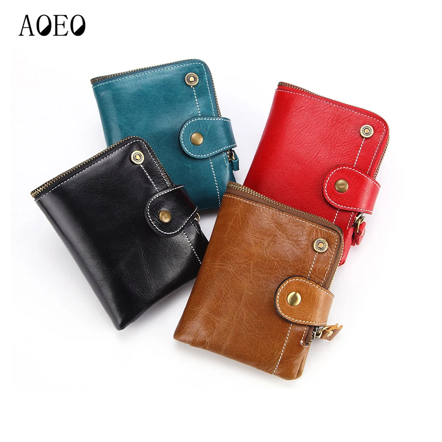 

AOEO Men Wallets Women Unisex Small Purse For Girls Genuine Leather Oil Wax Minimalist Money Bag Male Vallet Gift Wallets Female
