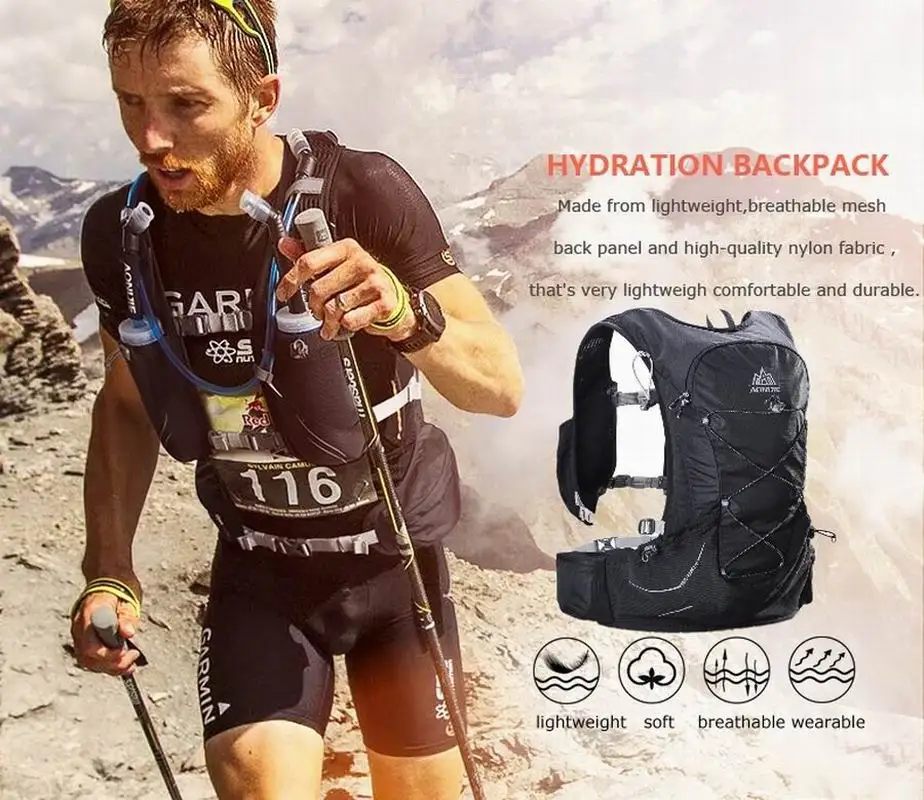 AONIJIE hombres mujeres hidratación 15L mochila deportes al aire libre correr Marathon Cross-country Trail Racing senderismo mochila 3L Wate bolsa