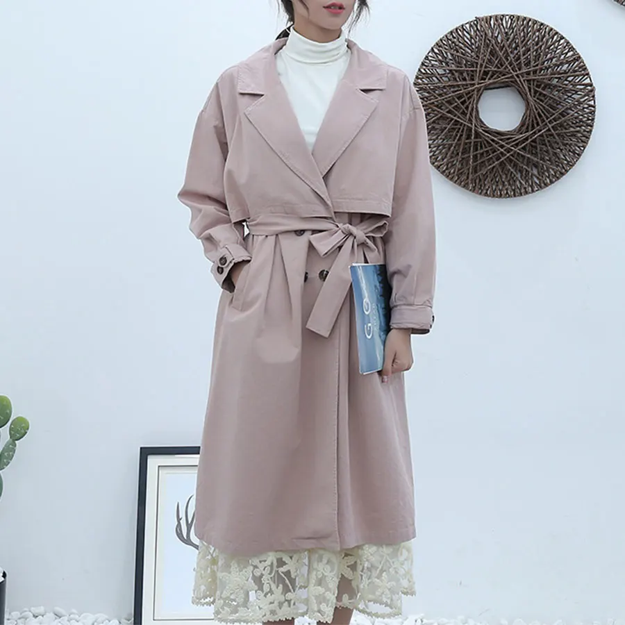 

Fashion Solid Lace-up Long Trench Coats Women Casual Turn-down Collar Loose Windbreaker Winter Fall Women's Vintage Warm Outwear
