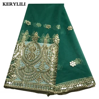 

Organza High Quality French Lace African Tulle Swiss Voile Lace Green Nigerian Fabric Embroidery Sequins Dress 5 Yards KRL-42593