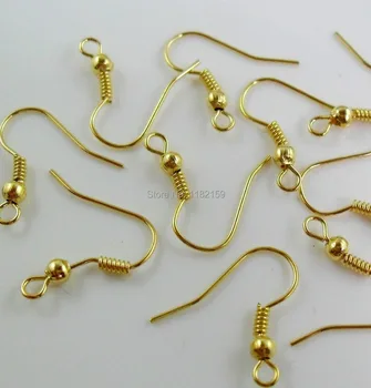 

Free Shipping 1000Pcs Ear Wire Hook With Spring and Ball Gold 18x20mm For Jewelry Making Craft DIY