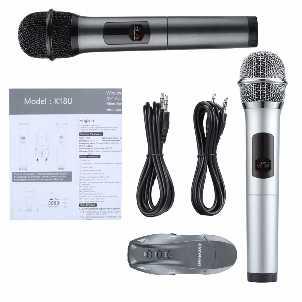 Excelvan K18U профессиональный Bluetooth два ручных микрофона с UHF беспроводной микрофон