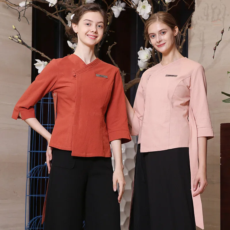 

2018 Spring/Autumn New Fashion Beautician Overalls High Quality Beauty Hospital SPA Uniform Hotel Retro Waitress Work Wear