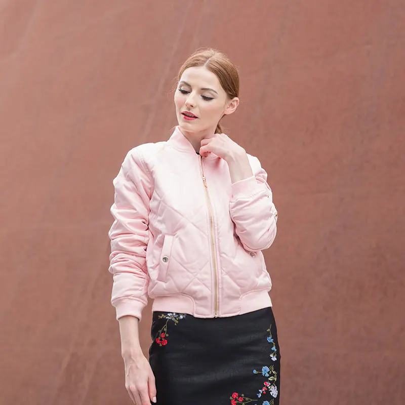 

Heydress 2019 quilting bomber jacket women spring coat zipper long sleeve winter jacket cotton-padded pink outwears