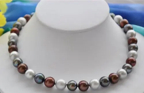 

Free shipping@@@@@ 18 inch stunning10-11mm natural freshwater cultured black silver chocolate pearl necklace a