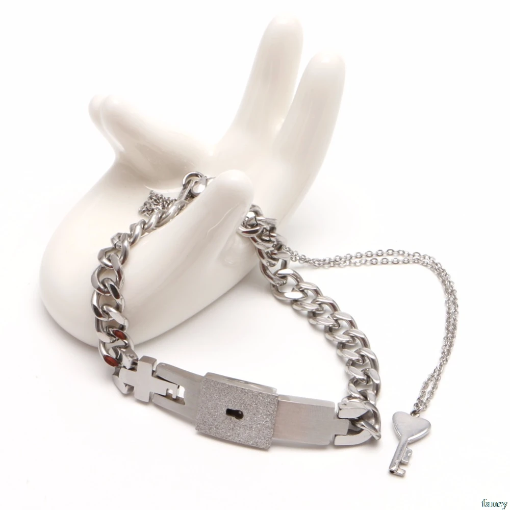 

1 Set Trend Couple Titanium Steel Lock Bangle Bracelet & Key Pendant Necklace Love Sets Gift for Women Men