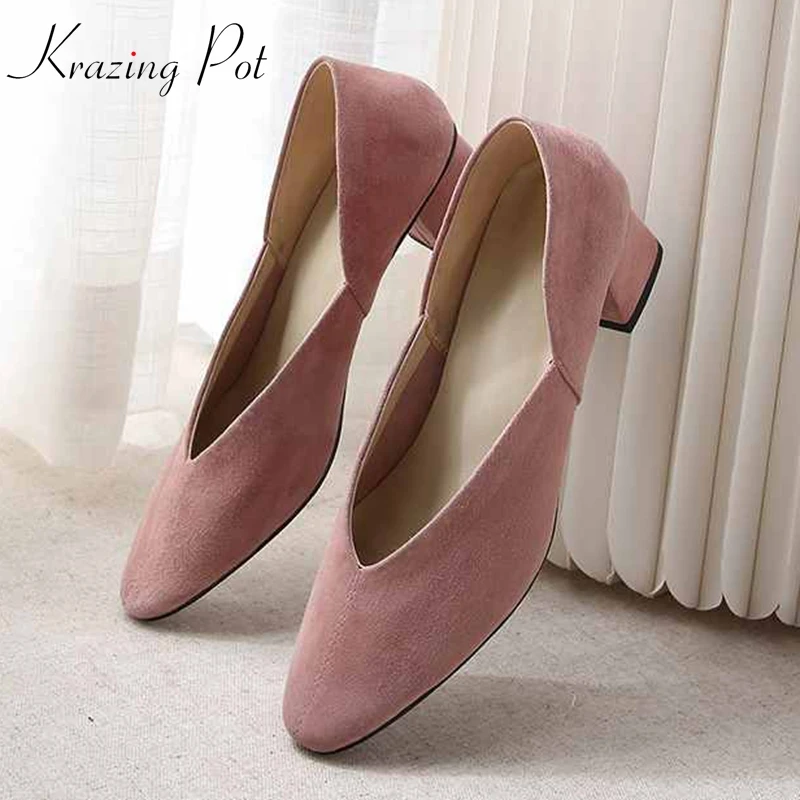 

Krazing Pot superstar sheep suede med heels women slip on gladiator brand concise party shallow Korean version lady pumps L66
