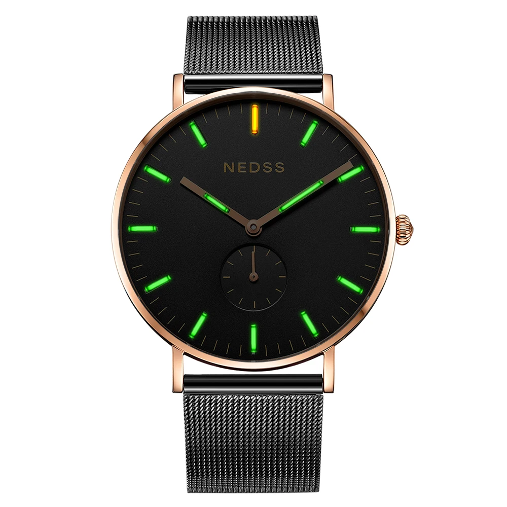 

2018 Fashion Mens Chronograph DW styles watch Luminous Stainless Steel Mesh Band Quartz Watches tritium swiss movement watch