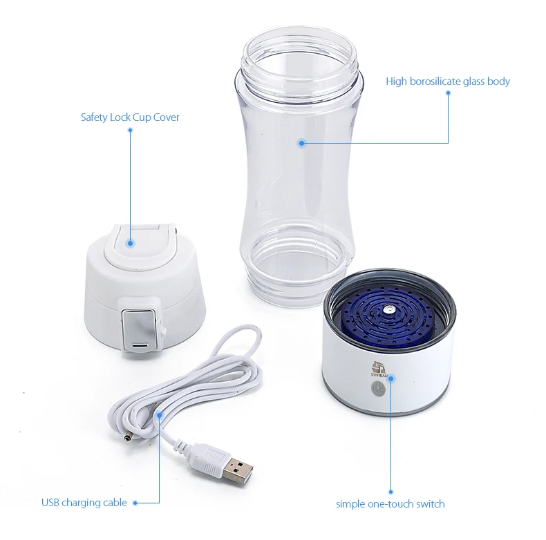 Медицинский водородный фильтр для воды, бутылка, USB, перезаряжаемый, портативный, водород, чайник для воды, 350 мл, ионизатор воды, генератор водорода, WAC006