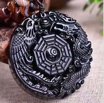 

Natural Obsidian Scrub Gossip Pendant Carved Men and women Scrub Obsidian Dragon and Phoenix Gossip Pendant o4#